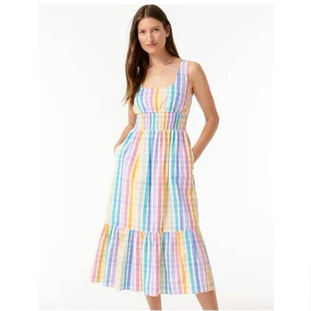 J. Crew 100% Cotton Rainbow Ruffled Sleeveless Picnic Dress with Pockets!